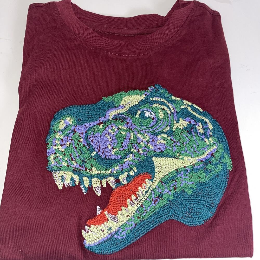 Lands' End Dinosaur T-Rex Embroidered Graphic T-Shirt Boys Size Medium (8) NEW